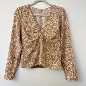 Abercrombie & Fitch Mustard Brown Floral Long-Sleeve V-Neck Blouse